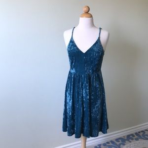 M Wild Fable teal crushed velvet strappy dress